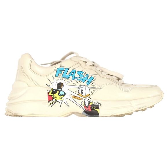 Gucci x Disney Rhyton Flash Low Top Sneakers in White Leather